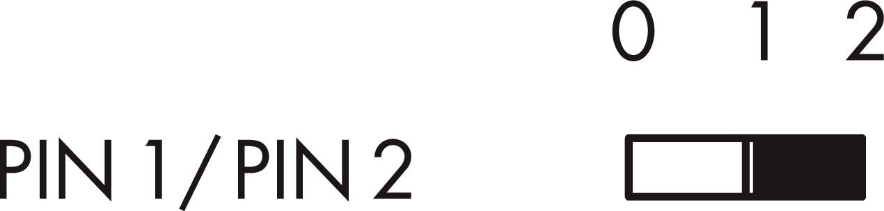 Image zeigt eine Einstellungsanzeige mit der Beschriftung 'PIN 1/PIN 2' und einem Schieberegler, der auf Stufe 1 von 0-2 steht.