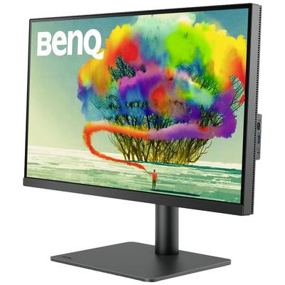 Ein Monitor mit einem bunten, abstrakten Bild eines Baums und der Marke 'BenQ' auf dem Bildschirm.