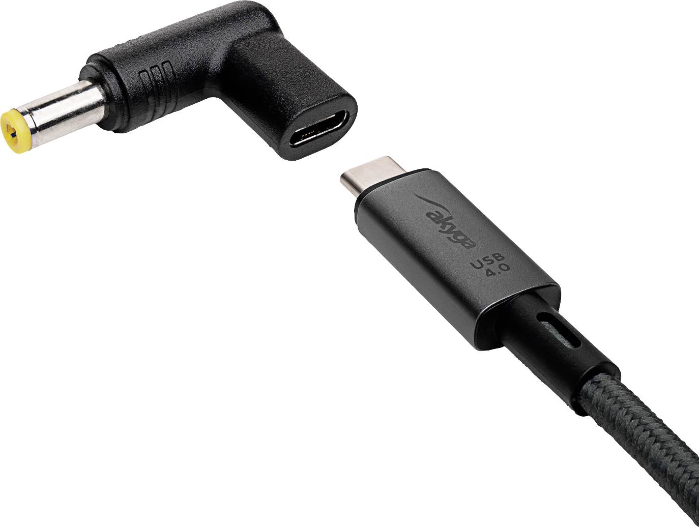 'USB 4.0'-Kabel mit rechteckigem Anschlussadapter für elektronische Geräte.