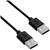 Schwarzes USB-Kabel mit zwei Steckern, geeignet für Datenübertragung und Aufladung. Beide Enden zeigen den klassischen USB-A-Typ-Stecker.