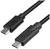 Schwarzes Kabel mit USB-C und Micro-USB-Anschlüssen. Eignet sich zum Verbinden oder Laden von Geräten wie Smartphones oder Tablets.
