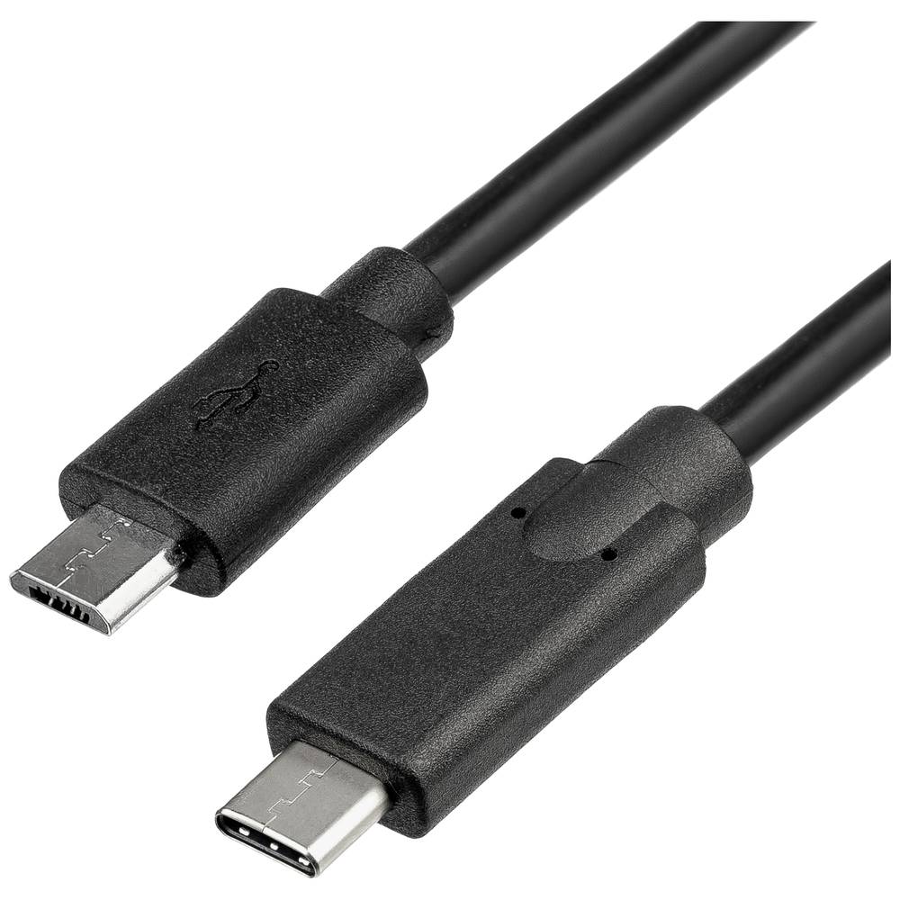 Akyga USB-kabel USB-micro-B stekker, USB-C stekker 1.0 m Zwart AK-USB-16