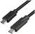 Schwarzes Kabel mit USB-C-Anschluss auf der einen und Mikro-USB-Anschluss auf der anderen Seite, zur Datenübertragung.