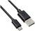 USB-Kabel mit USB-A-Stecker und Micro-USB-Stecker. Schwarzes Kabel, geeignet für Datenübertragung und Aufladen von Geräten.