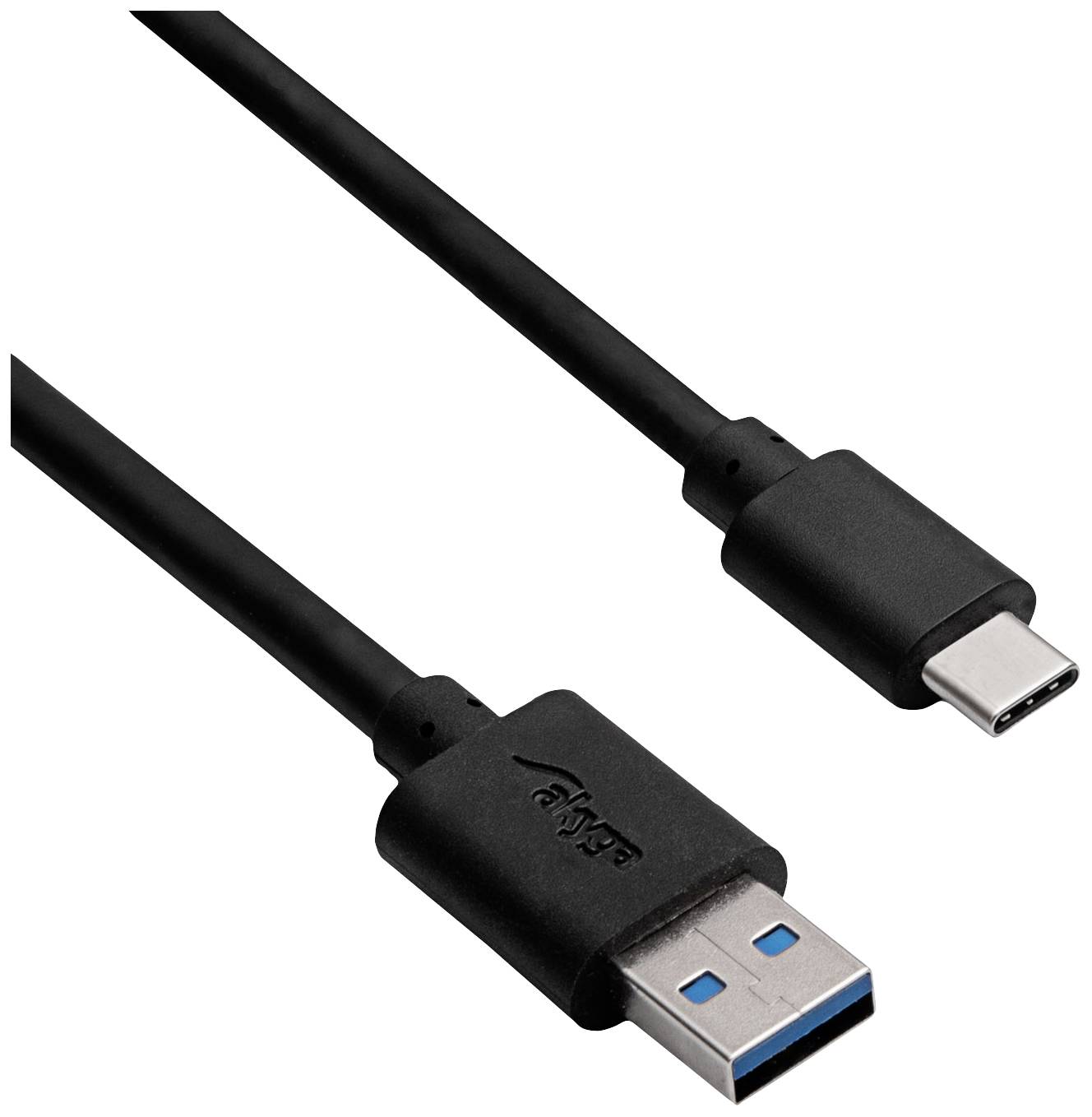 'Schwarzes USB-C-zu-USB-A-Kabel, geeignet zum Verbinden von Geräten mit USB-C-Anschluss mit älteren USB-Ports.'
