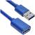 Blaues USB-Verlängerungskabel mit männlichem und weiblichem Anschluss, geeignet zur Verbindung von USB-fähigen Geräten.