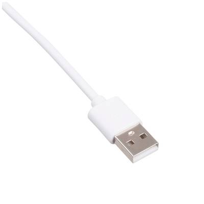 Ein weißes USB-Kabel mit Standardstecker, isoliert vor weißem Hintergrund.