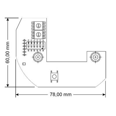 Technische Zeichnung eines rechteckigen Bauteils mit L-förmigen Aussparungen; Maße 60,00 mm x 78,00 mm; Bohrungen und Anschlussstellen.