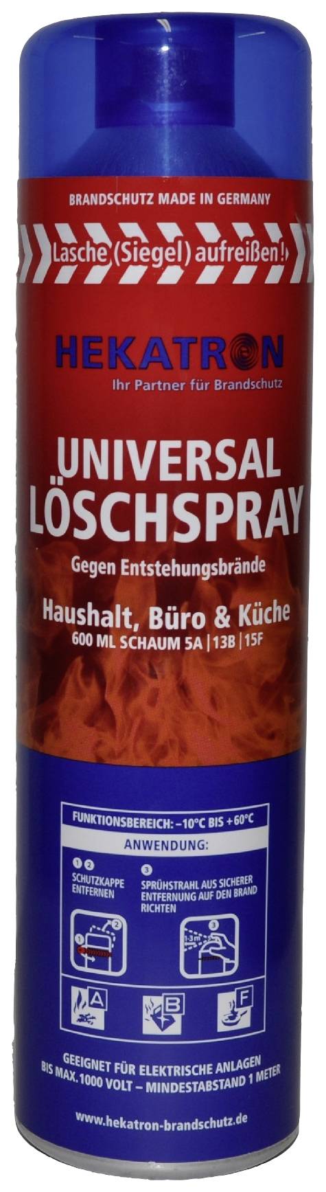 'Universal Löschspray' von Hekatron zur Brandbekämpfung. Geeignet für Haushalt, Büro und Küche. Inhalt: 600 ml Schaum.