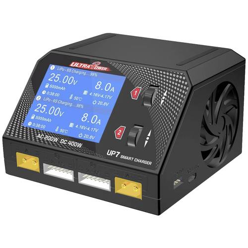 Ultra Power Modellbau-Ladegerät 10 A LiIon, LiPo, LiFePO, LiHV, NiMH, NiCd, Blei-Säure doppelter Ladeausgang, 2 x 200 W