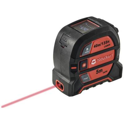 Ein digitales Laser-Messgerät mit einem roten Laserstrahl, das Entfernungen bis zu 40 Metern messen kann.