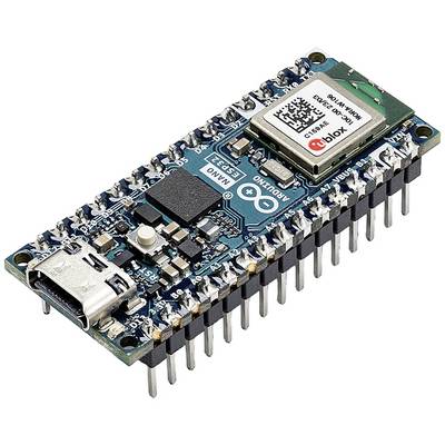 Ein Arduino-Nano-Board mit USB-Anschluss und mehreren Pins für Elektronikprojekte. Ein u-blox-Modul für drahtlose Kommunikation ist eingebaut.