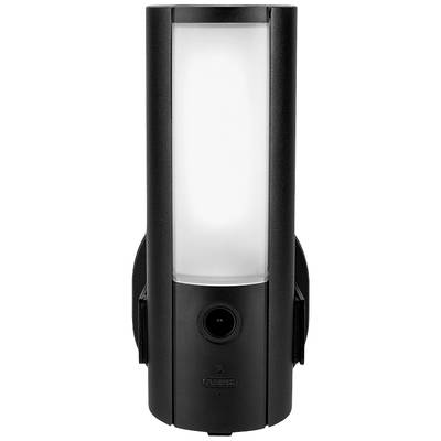 Eine schwarze Sicherheitskamera mit integriertem Licht, geeignet zur Überwachung von Außenbereichen.