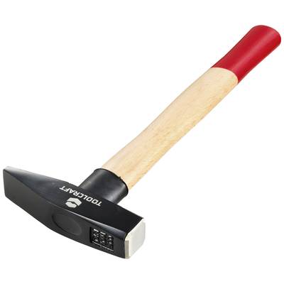 Hammer mit rotem Griff und schwarzem Kopf. Auf dem Kopf ist ein Logo und der Schriftzug 'TOOLCRAFT'.