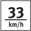 '33 km/h' auf schwarzem Hintergrund, symbolisiert eine Geschwindigkeitsbegrenzung oder aktuelle Geschwindigkeit.