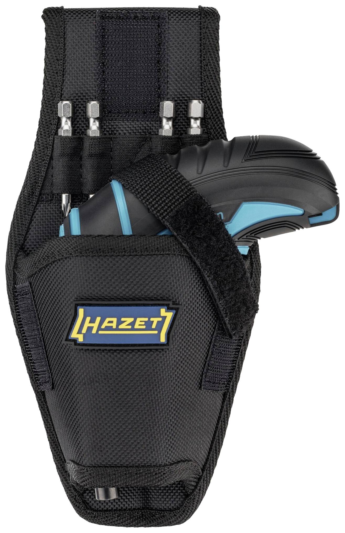 Etui mit mehreren Schraubendreheraufsätzen und einem Griff mit 'Hazet'-Logo. Enthält Werkzeuge zur vielseitigen Anwendung.