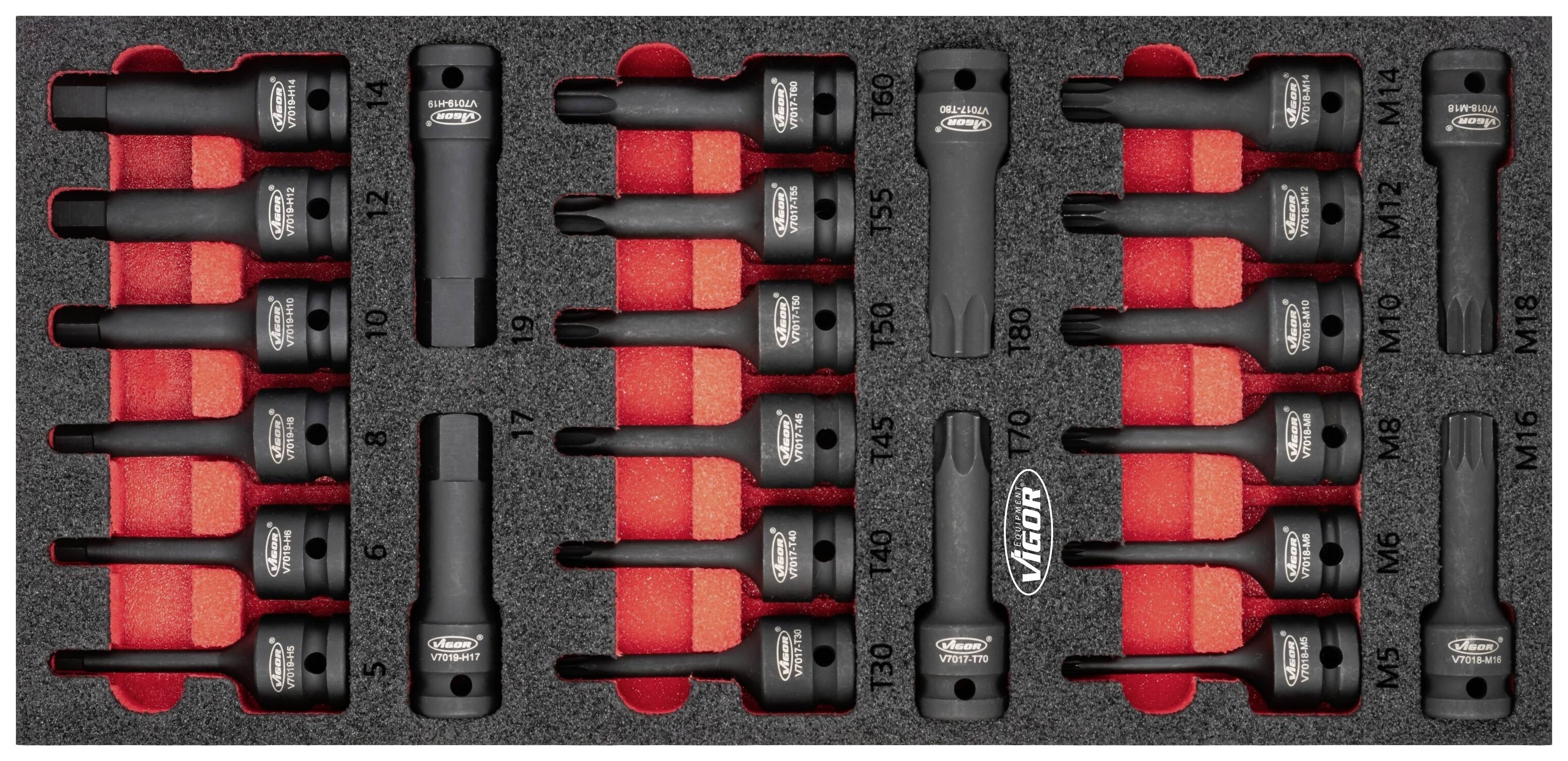 Vigor Mutterdragare-hylsnyckelinsats-set 1/2 24 delar V5603