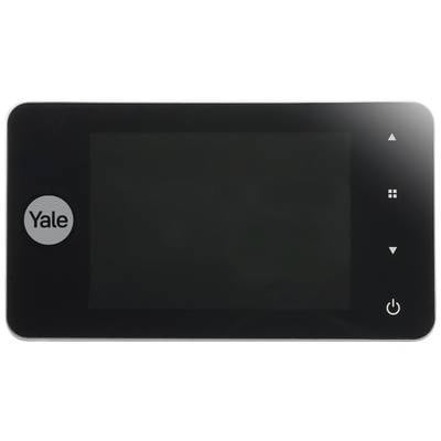 Schwarzes digitales Türspion-Display mit 'Yale'-Logo links. Zeigt keine Eingangsdaten an. Tasten für Bedienung an der rechten Seite.