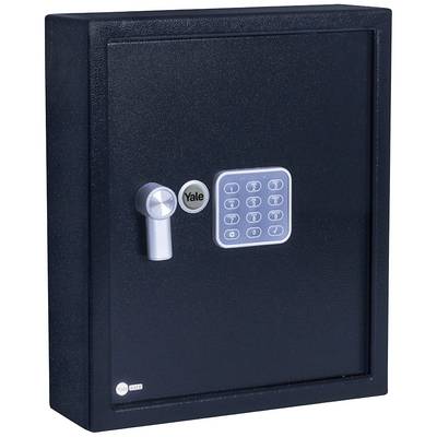 Ein schwarzer elektronischer Safe mit Tastatur und Griff, der zum sicheren Aufbewahren von Wertsachen verwendet wird.