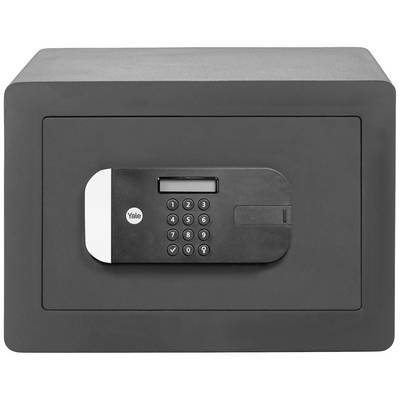 Ein grauer Tresor mit elektronischem Zahlenschloss und Display in der Mitte.