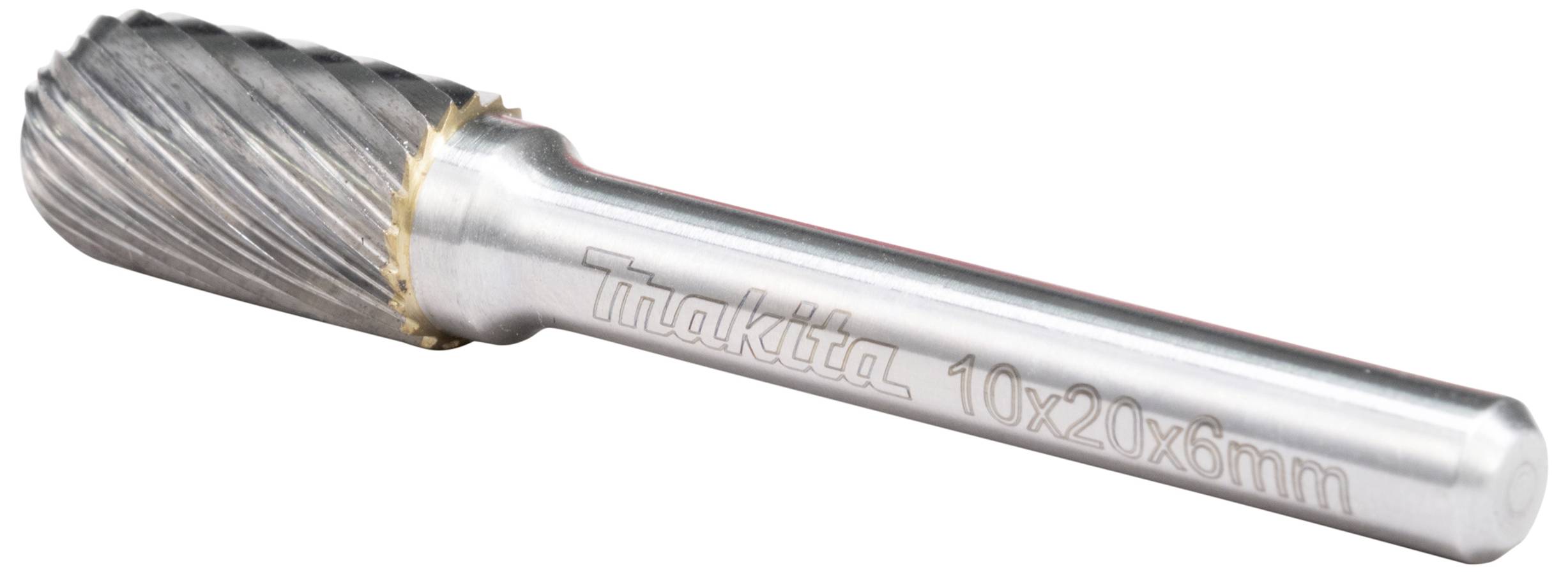 Metallfräser mit spiralförmigen Schneidezähnen, aus robustem Stahl, mit der Aufschrift '10x20x6mm'. Ideal für präzise Schleifarbeiten.