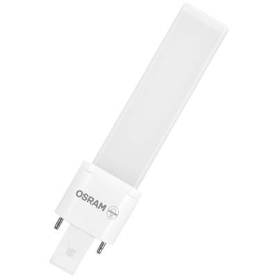Ein weißes LED-Leuchtmittel von Osram mit einem rechteckigen Lichtkörper und einem zweipoligen Sockel.