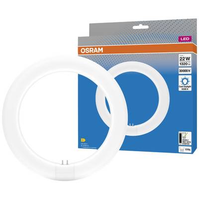 LED-Lampe von Osram in Ringform. Verpackung zeigt 'Cool Daylight' mit 6500K, 22W, 1320 lm und 30.000 Stunden Lebensdauer.