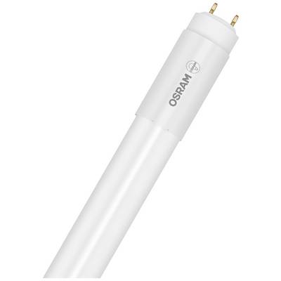 Eine weiße LED-Röhre mit der Aufschrift 'OSRAM' und zwei Stiften an einem Ende.