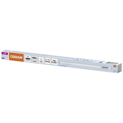 LED-Lampe von Osram in blau-weißer Verpackung mit der Aufschrift '400+ Lumen', '3000K', '12 kWh/1000h', geeignet für 230V.