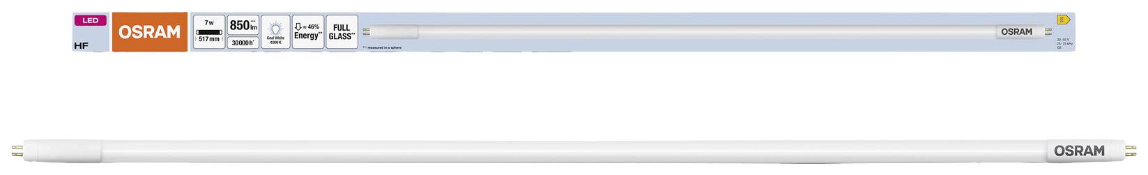 'OSRAM' LED-Röhre in Verpackung und einzeln dargestellt. Geeignet für T8 Fassung, Lampenleistung 16 W, Leuchtfarbe 840 Kaltweiß.