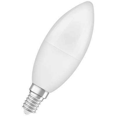 Weiße LED-Kerzenlampe mit E14-Sockel, geeignet für dekorative Beleuchtungselemente, das energiesparend leuchtet.