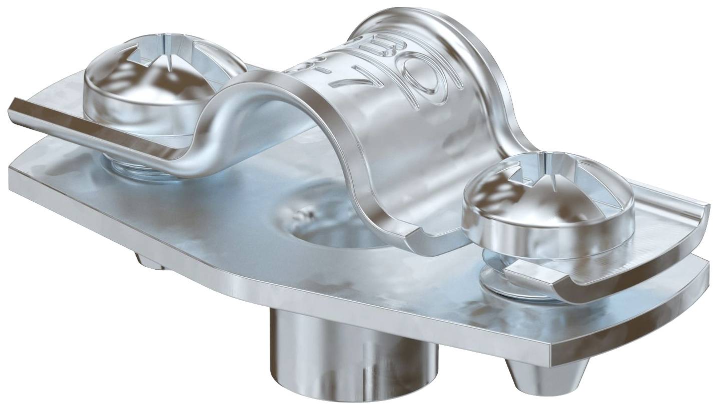 Metallverbinder mit geschwungener Form und zwei Schraubenlöchern. Verwendet für den sicheren Halt von Werkstücken in Maschinenbauanwendungen.
