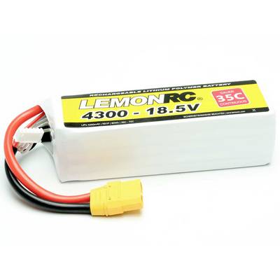 Lithium-Polymer-Batterie mit gelbem Anschluss und Aufschrift 'LEMONRC 4300 - 18.5V', geeignet für Hochleistungsanwendungen.