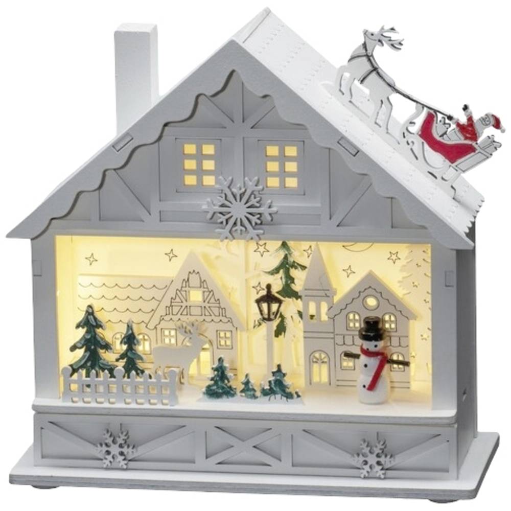 KONSTSMIDE Kersthuisje LED Holzsilhouette Haus, weiß, 4 warmweiße Dioden, batteriebetrieben (1 stuk)