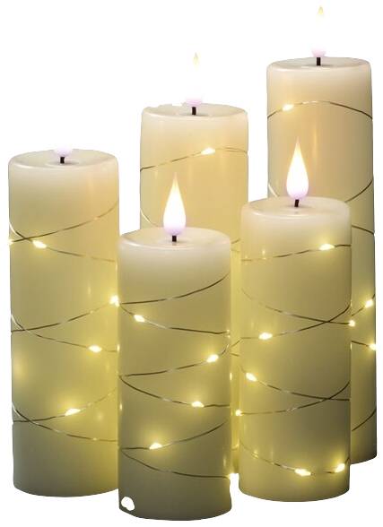 Konstsmide 1845-190 LED-Echtwachskerze 5er Set Warmweiß Warmweiß (Ø x H) 55 mm x 200 mm Timer, mit Schalter-0