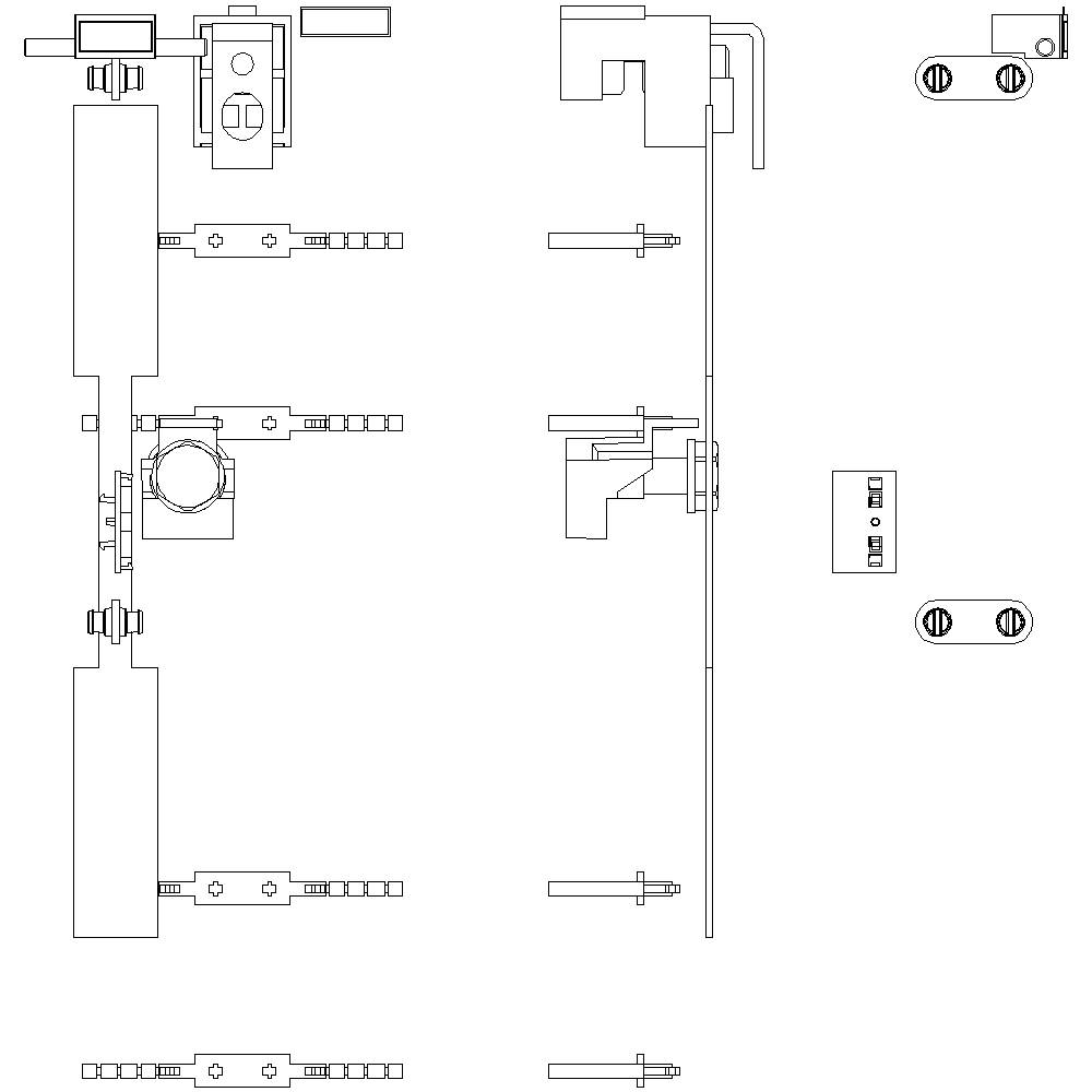 Technische Zeichnung eines mechanischen Systems mit Zahnrädern und Hebeln, Seiten- und Draufsicht erkennbar, Maßangaben fehlen.