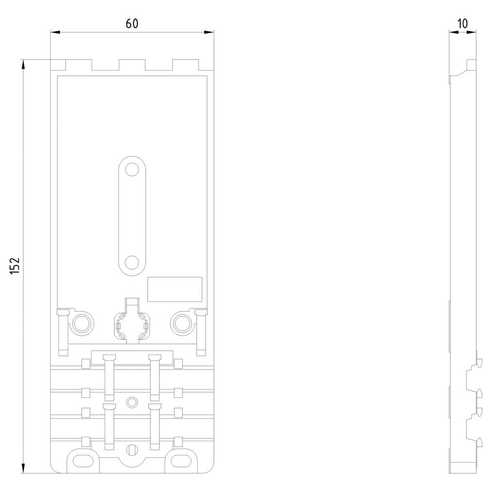 Technische Zeichnung eines Elektroschalters mit Abmessungen: Höhe 152 mm, Breite 60 mm. Seitenansicht zeigt Tiefe 10 mm.