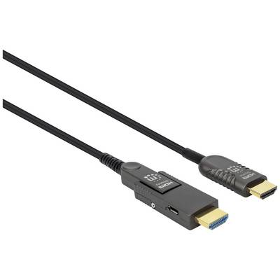 Ein HDMI-Kabel mit einem robusten schwarzen Gehäuse und goldenen Steckern, geeignet für Video- und Audioverbindungen.