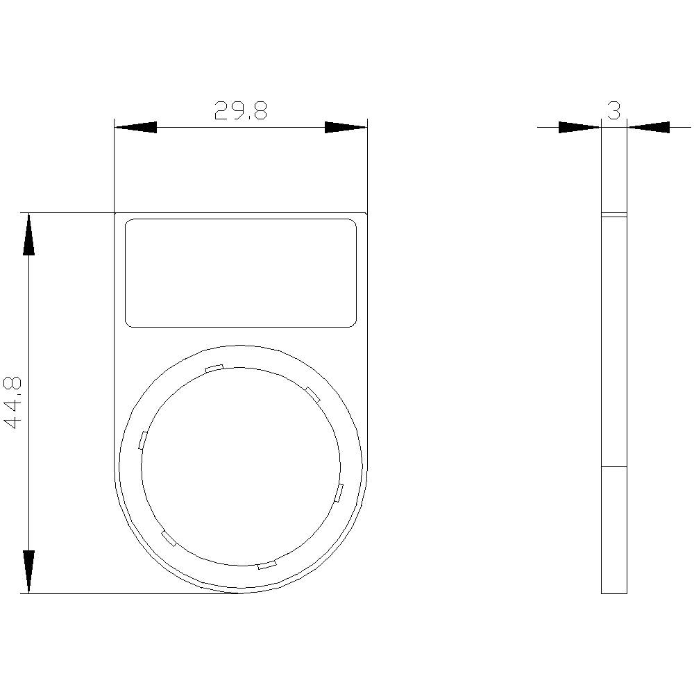 Technische Zeichnung eines rechteckigen Geräts mit runden Bedienelementen, Breite 29,8 mm, Höhe 44,8 mm, Tiefe 3 mm.