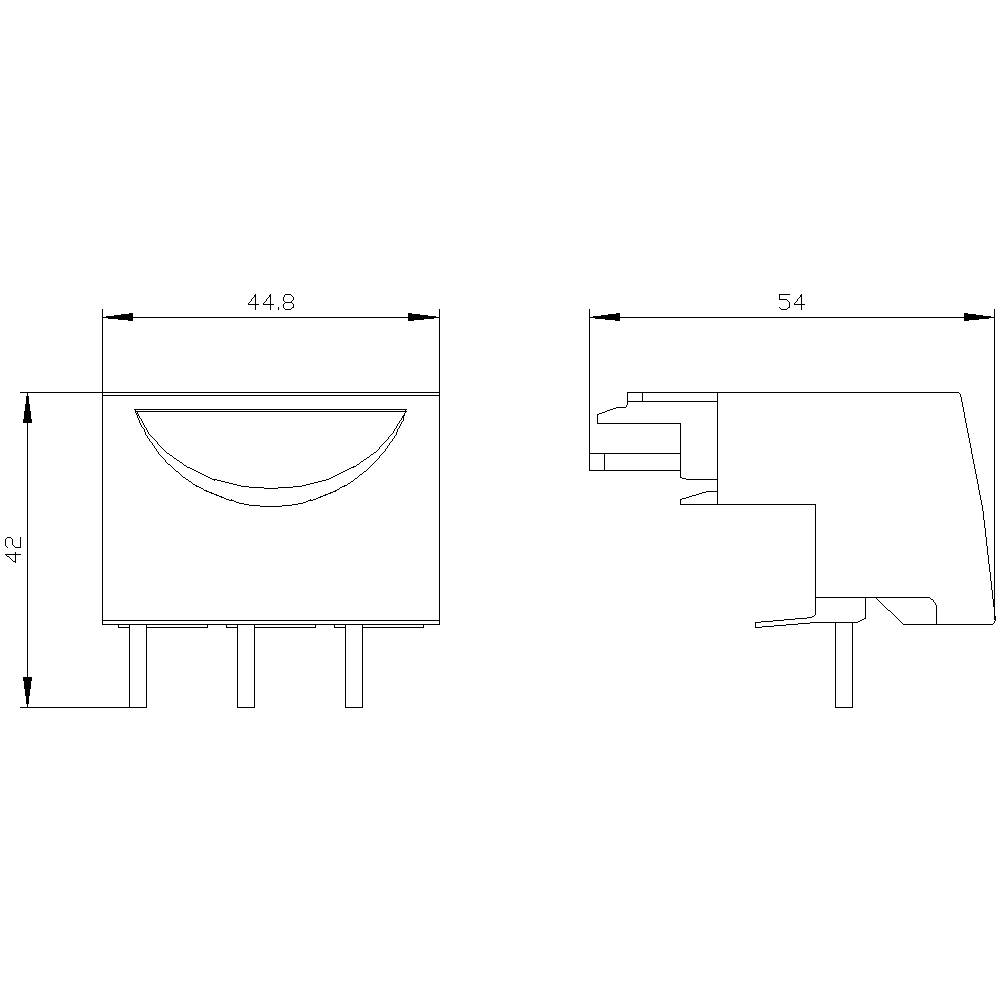 'Technische Zeichnung eines Bauteils mit zwei Ansichten: vorne links 44.8x42 mm und seitlich rechts 54 mm.'
