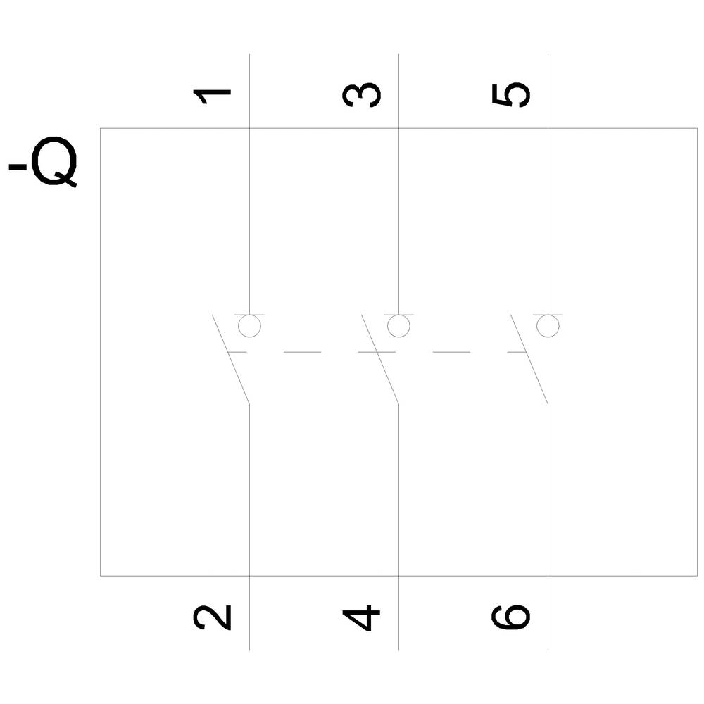 'Q'-Symbol mit verdrehtem Strich und Punkten über sechs nummerierten Linien auf weißem Hintergrund. Abstraktes Design oder Schema.