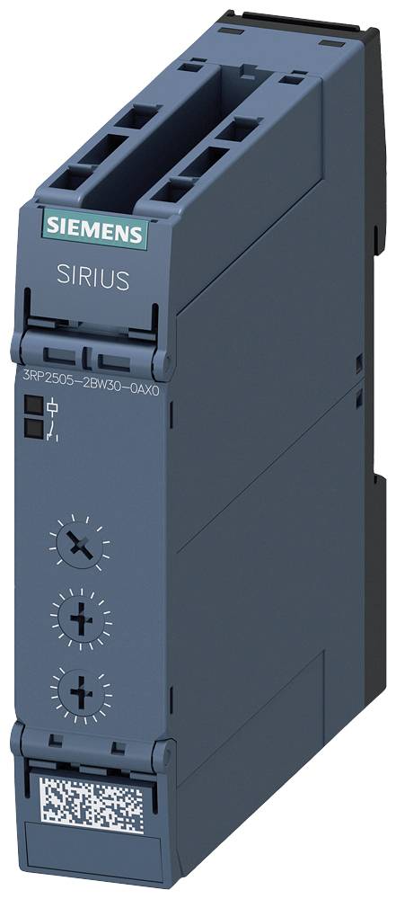 Ein elektrisches Gerät von Siemens mit der Aufschrift 'SIRIUS', mehreren Einstellrädern und einem QR-Code auf der Vorderseite.