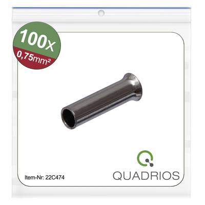 Abgebildet ist eine Packung mit 100 Kabelschuhen, 0,75 mm². Artikelnummer 22C474. Marke: Quadrios.