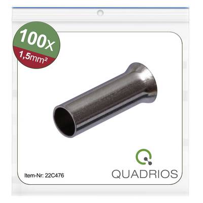 Ein Set von 100 Metallhülsen, 1,5 mm², in einer transparenten Verpackung. Artikelnummer: 22C476. Marke: Quadrios.