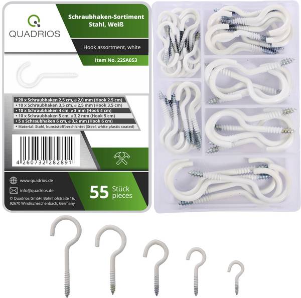 Quadrios 22SA053 Schraubhaken-Sortiment Weiß 55 Teile    55 St.