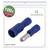Eine Plastikverpackung mit 100 blauen Kabelschuhen, geeignet für 1,5-2,5mm² Kabel. Marke 'QUADRIOS'. Artikelnummer: 23C491.