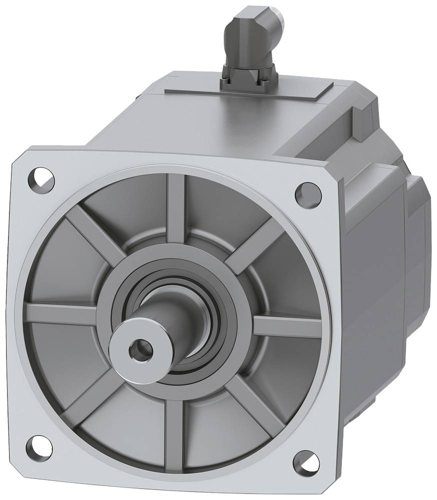 Ein grauer Elektromotor mit Lüftungsöffnungen und Kabelanschluss oben, geeignet für industrielle Anwendungen.
