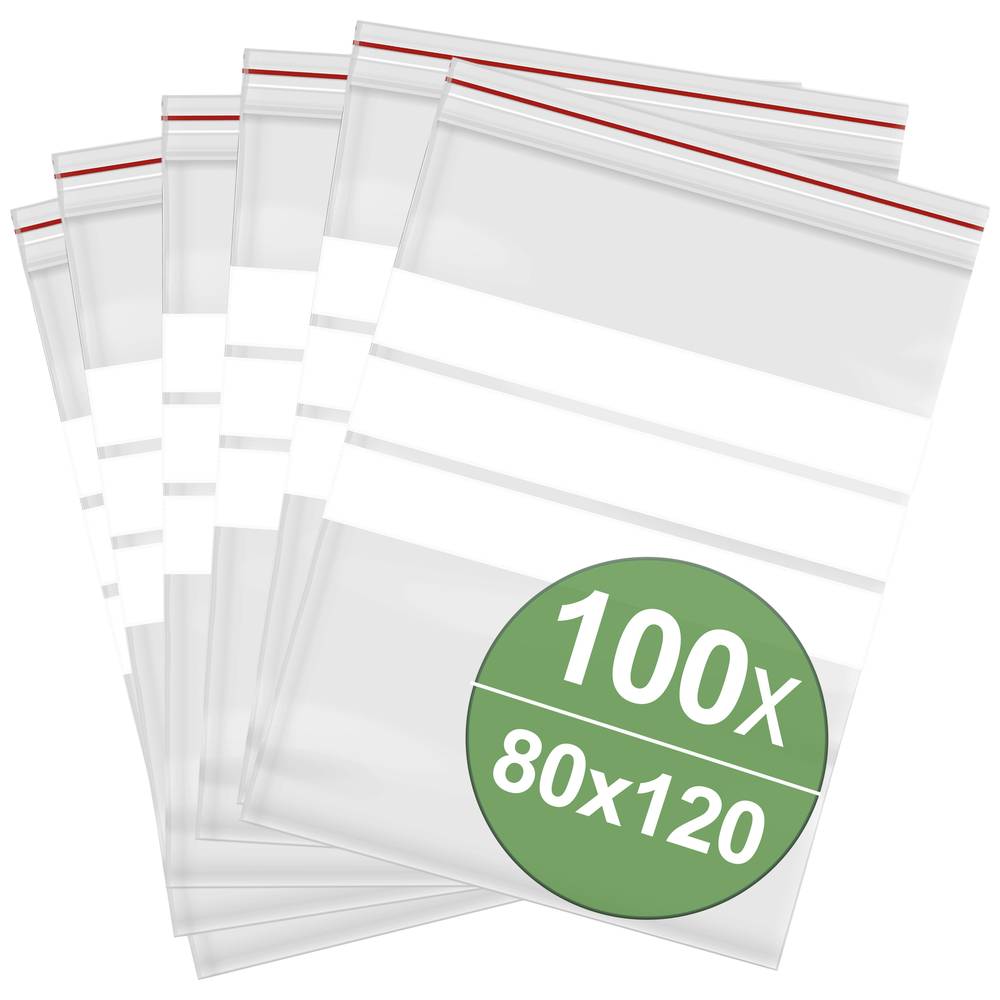 Hersluitbare zak met etiketstrook (b x h) 80 mm x 120 mm Transparant Polyethyleen