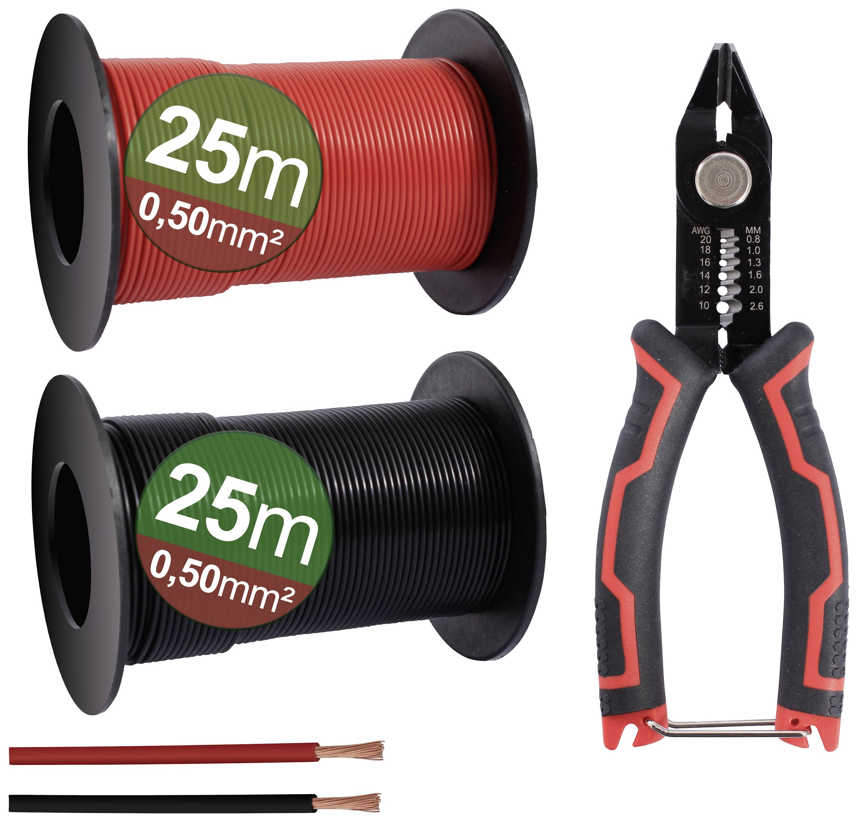 Quadrios 23CW028 Stranded Wire Set 0.5mm² Black/Red with Cutter