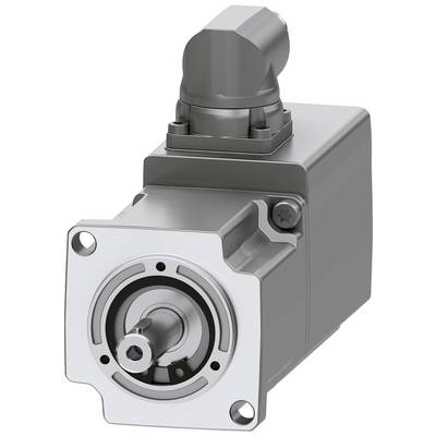 Elektromotor in silbernem Gehäuse mit abgewinkeltem Anschluss oben. Geeignet für industrielle Anwendungen.